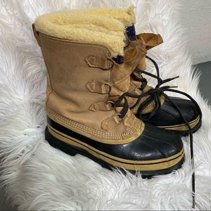 Sorel Caribou Kaufman Tan Wool Lined Leather Winter Snow Boot SIZE 9
